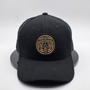 Pit Bull Trucker Hat Black Mens Snapback Polyester Aztec‎ Gold Emblem Mesh Cap